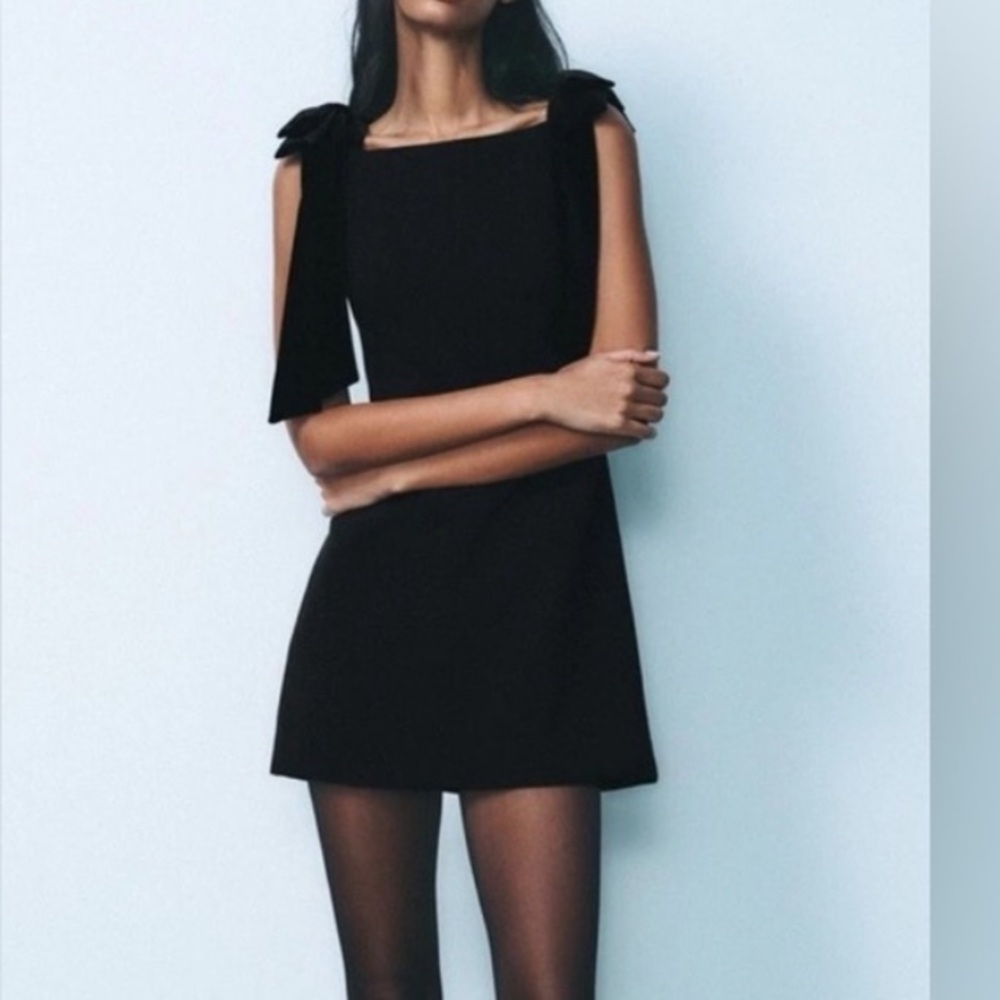 Zara Black Mini Dress with Velvet Bow Details